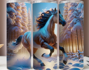 Adesivo para Copo Térmico com Cavalo, Cavalo na Floresta Nevosa, Copo Térmico de 591ml (20oz) PNG, Design para Sublimação 3D, Copo Térmico de 591ml (20oz) Digital, Download Instantâneo PNG, Copo Térmico Fino de 591ml (20oz)