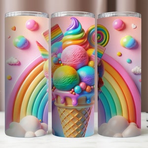 3D-Eistüte Tumbler Wrap, bunte Eistüte Tumbler 20 Unzen Digital, 20 Unzen Skinny Tumble PNG, Tumbler Wrap Designs, Sublimation Designs