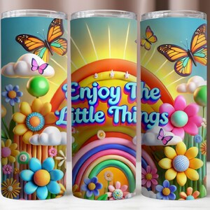 Envoltura de vaso alegre, envoltura de vaso de felicidad colorida 3D de 20 oz, PNG feliz, descarga PNG digital instantánea, diseño de sublimación, maqueta de vaso de 20 oz