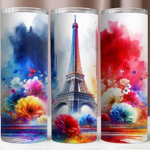 Eiffel Tower Tumbler Wrap,Eiffel Tower Watercolor Art PNG,Tumbler 20Oz Mockup,France PNG Design,20Oz Skinny Tumbler,Instant Digital Download