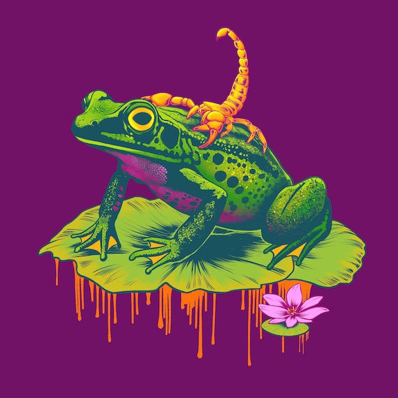 Scorpion and the Frog Art Print, Canvas Wall Art, Frog Wall Art
