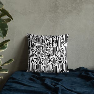 Funky Waves Black and White Throw Pillow, 60s Mod Decor, Cool Throw Pillows, Zebra Print Pillow