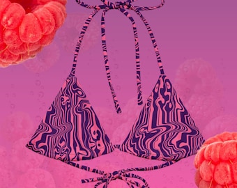 Top bikini halter Raspberry Fizz, top bikini rosa, ragazza calda estiva, vestiti rave, bikini top halter