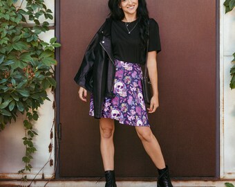 April Eclipse purple skater skirt, pastel goth clothing, witchcore, magic mushrooms