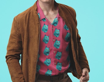 BLEP Camisa rosa abotonada, camisa rosa abotonada, camisa de papá gato, weirdcore, camisas que son duras