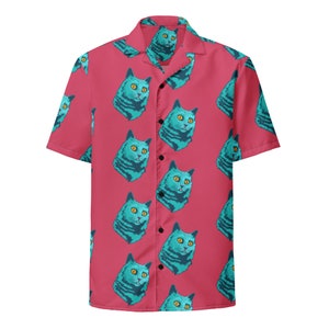 BLEP Pink button down, pink button up shirt, cat dad shirt, weirdcore, shirts that go hard image 3
