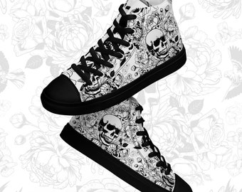 Zapatillas altas para hombre con estampado de calavera, zapatos góticos, zapatillas altas conversadas, ropa alternativa, moda alternativa