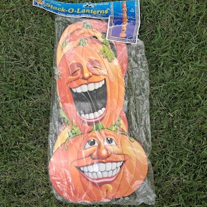 Vintage 90s Halloween Stack o Lantern Hanging Cardboard Totem Pole Die Cut by Beistle 5 foot  Tall NRFP