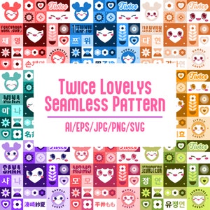 Paquete de patrones Twice Lovelys sin costuras en Ai, Eps, Png, Jpg, Svg Diseños personalizables para impresiones, proyectos de bricolaje, manualidades, trabajos de diseño y más