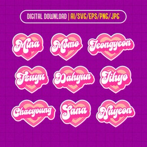 Dos veces nombres de estilo retro Ai, Eps, Png, Jpg, SVG archivos vectoriales de calcomanías imprimibles para Cricut y Silhouette Cameo