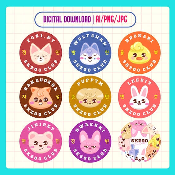 yuu SKZOO ステッカー Stray Kids Skzoo Club Sticker and Button Pin Designs