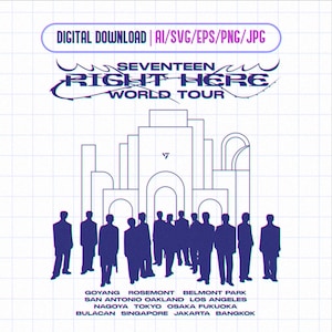 Archivos de calcomanías vectoriales imprimibles Ai, Eps, Png, Jpg, Svg de Seventeeen SVT Right Here World Tour para Cricut y Silhouette Cameo