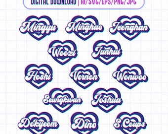 Seventeen Retro Style Names Ai, Eps, Png, Jpg, Svg Printable Decal Vector files for Cricut and Silhouette Cameo