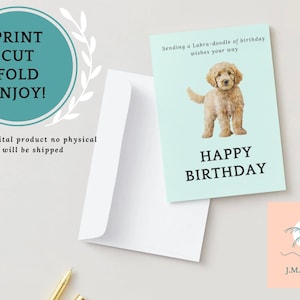 Carte d’anniversaire imprimable Labradoodle Dog, carte d’anniversaire imprimable, carte d’anniversaire numérique, carte de vœux 5x7