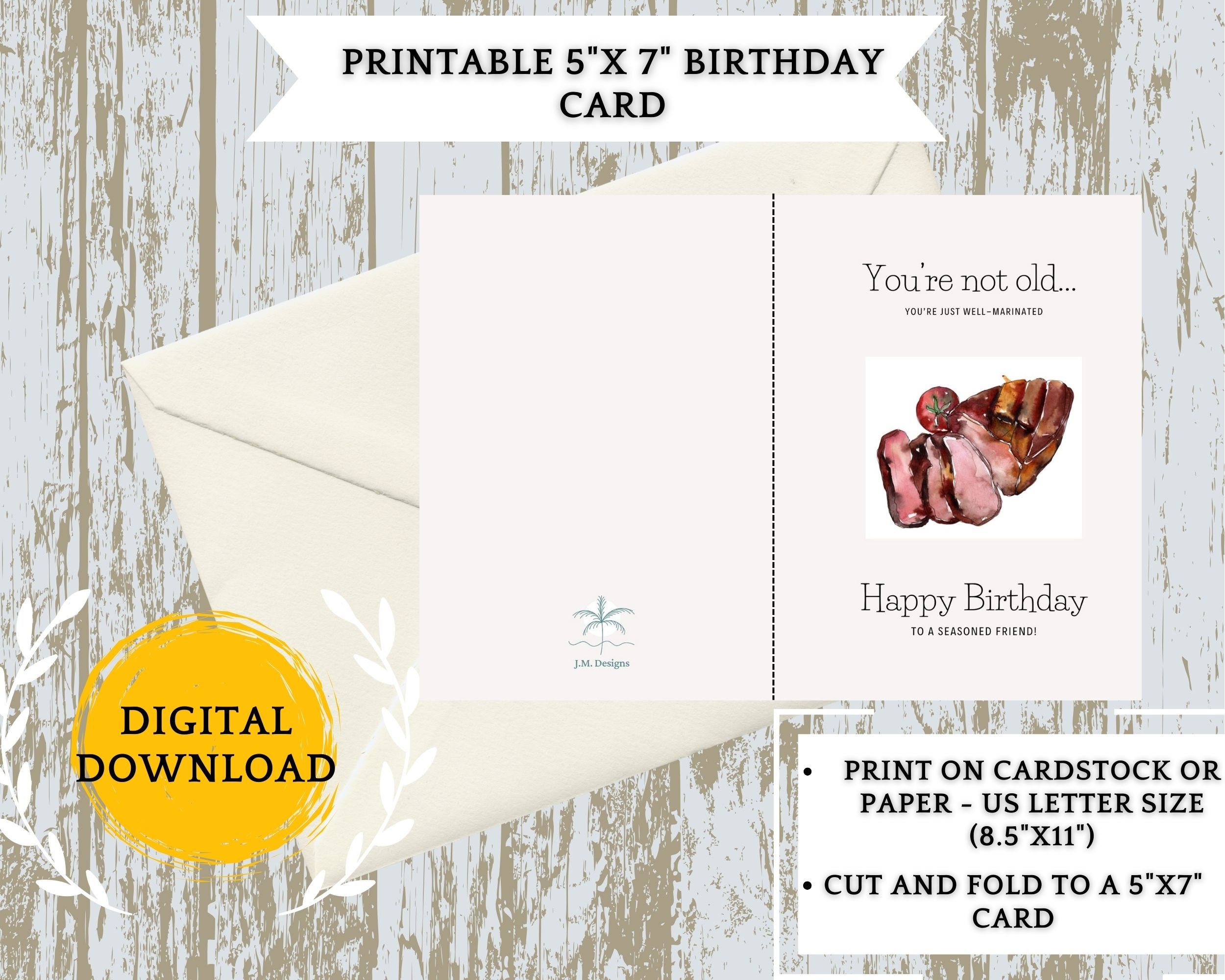 Printable Happy Birthday Card, Digital Download Steak Birthday Card, 5x7 Greeting Card, Cute ...