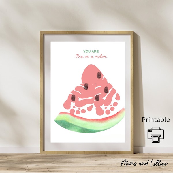 PRINTABLE baby footprint keepsake, One in a melon, baby artwork, toddler, birthday gift, mother's day, father's day, grandparents, artwork