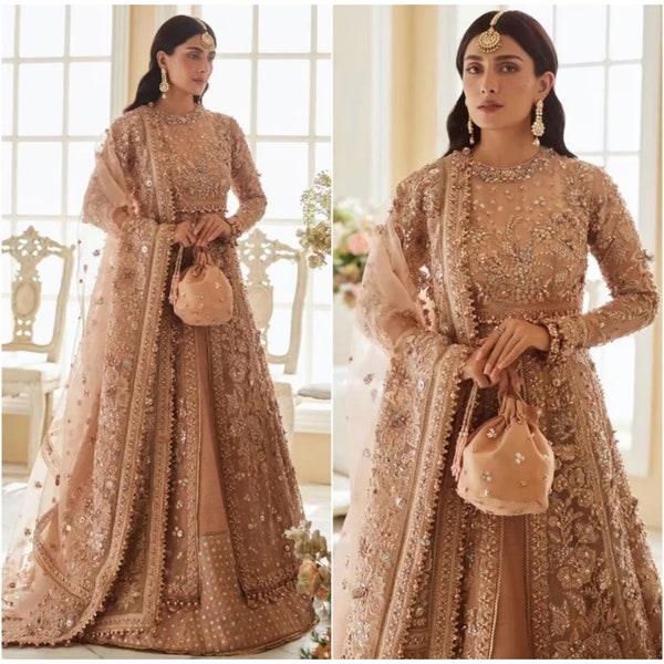 Pakistanische indische Hochzeitskleider Mehndi Kleidung Kleid Stil Nikkah Kleid Eid Desi Party Anzug Salwar Kameez Crepe rosa lehnga Walima Outfit