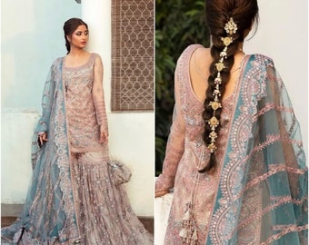 Pakistani Dresses Wedding Nikkah Clothes gharara Style shirt Indian dress Eid Party Suit Salwar Kameez 2023 tea pink stitched Outfit