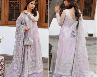 Pakistani Dresses Wedding Nikkah Clothes Palazzo Style shirt Indian dress Eid Party Suit Salwar Kameez 2023 lilac stitched Guest Outfit