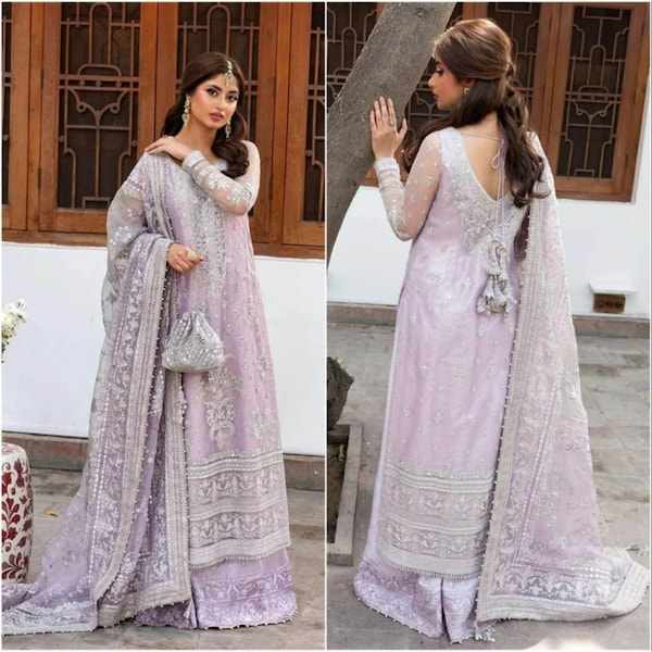 Pakistani Dresses Wedding Nikkah Clothes Palazzo Style shirt Indian dress Eid Party Suit Salwar Kameez 2023 lilac stitched Guest Outfit