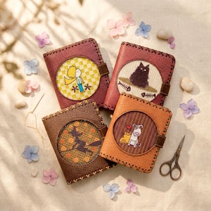 Portafoglio in pelle vegana fatto a mano con illustrazione di animali, regalo per donna, piccolo o grande