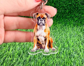 Boxer Dog Keychain: Acrylic Charm with Lobster Clip