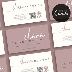 Carte de visite créative Carte QR Code prédéfinie Carte de visite élégante Design modifiable sur toile Modèle minimaliste Impression à la maison sur les réseaux sociaux 2024