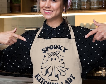 Spooky Kitchen Lady schorten, Halloween Spooky keukenschort, Halloween Lady schort, Spooky Halloween Kitchen Lady schort, Spooky Mama schort, Spooky Mama schort