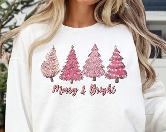 Merry and Bright Trees, Women's Christmas Shirt,Christmas Tree Shirt,Christmas Sweatshirt for Women,Merry & Bright Christmas Trees Shirt