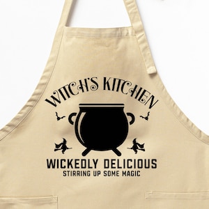 Witch&#39;s Kitchen Aprons, Wickedly Delicious Stirring Up Some Magic Apron, Halloween Witch Apron, Witch&#39;s Boiler Apron, Spooky Witch Apron