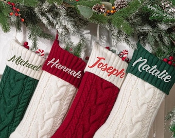 Personalized Christmas Stockings,Knit Holiday Décor stocking,Embroidered Stockings,Custom Name Knitted Stockings,Knitted Christmas Stockings