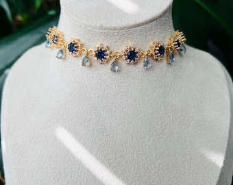 Deep Blue Fairycore Necklace: royalcore, Grunge jewelry, princesscore, angelcore, cosplay accessories
