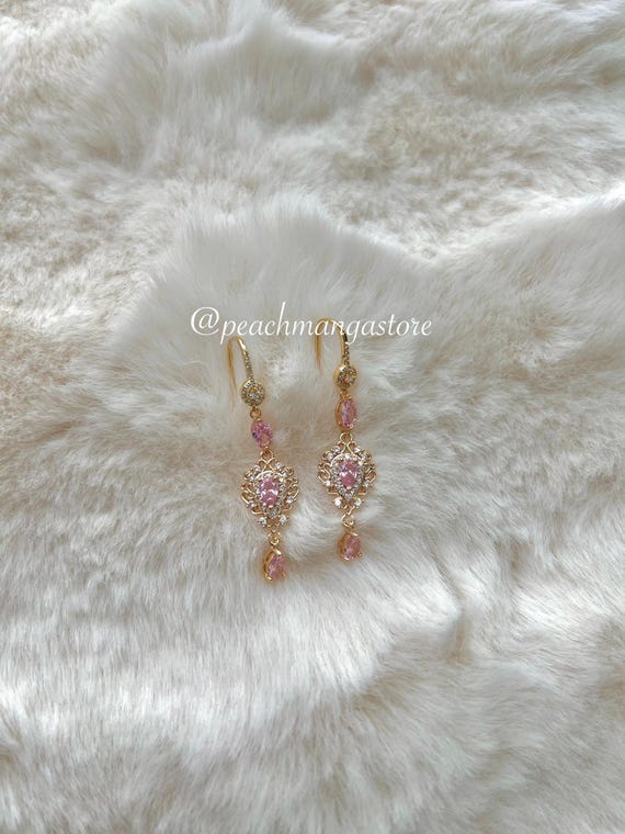 Pink Princesscore Earrings: Gold Plated, Fairycore Jewelry