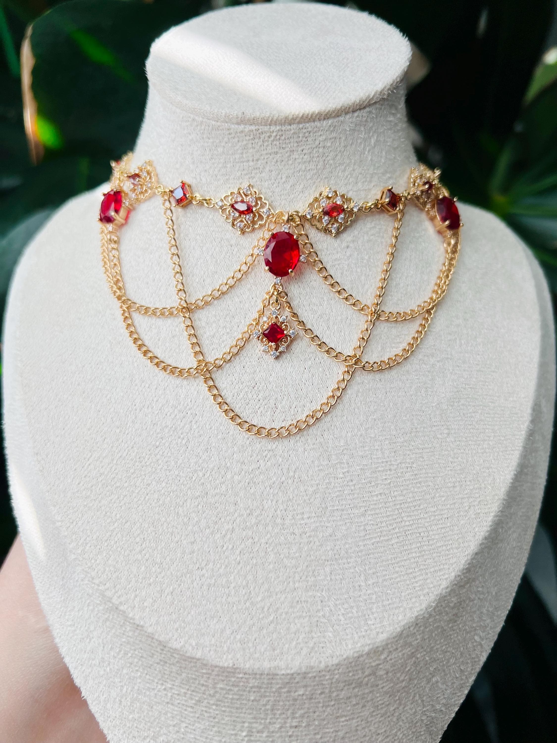 Red Fairycore necklace, handmade jewelry, princess, elegant necklace