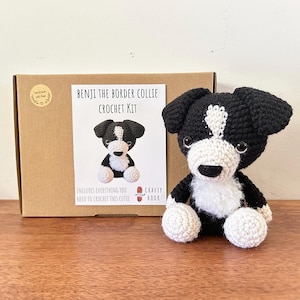 Crochet kit for a cute amigurumi animal toy ~ Benji the Border Collie ~ DIY kit/crafting kit/starter pack