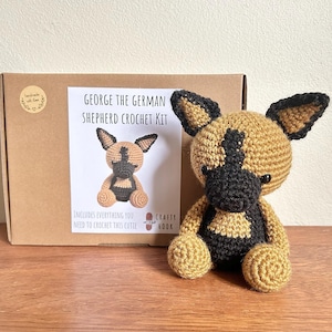 Crochet kit for a cute amigurumi animal toy ~ George the German Shephard ~ DIY kit/crafting kit/starter pack