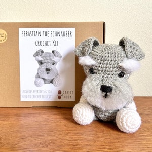 Crochet kit for a cute amigurumi animal toy ~ Sebastian the Schnauzer ~ DIY kit/crafting kit/starter pack