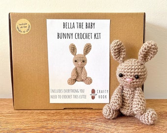 Crochet kit for a cute amigurumi animal toy ~ Bella the Baby Bunny ~ DIY kit/crafting kit/starter pack