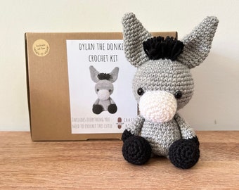 Crochet kit for a cute amigurumi animal toy ~ Dylan the Donkey ~ DIY kit/crafting kit/starter pack