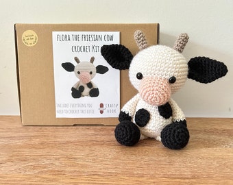 Crochet kit for a cute amigurumi animal toy ~ Flora the Friesian Cow ~ DIY kit/crafting kit/starter pack