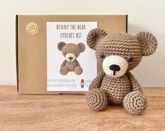 Crochet kit for a cute amigurumi animal toy ~ Benny the Bear ~ DIY kit/crafting kit/starter pack