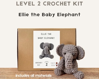 Ellie the Baby Elephant 100% Wool Crochet Kit - Amigurumi Animal/DIY Kit/Starter Pack