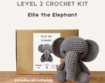 Ellie the Elephant 100% Wool Crochet Kit - Amigurumi Animal/DIY Kit/Starter Pack