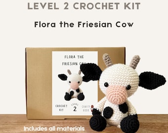 Flora the Friesian Cow 100% Wool Crochet Kit - Amigurumi Animal/DIY Kit/Starter Pack