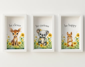 Arte de parede de animais da floresta, conjunto de arte IMPRESSO de 3 | Impressões de arte do berçário da floresta | Estampas de animais da floresta