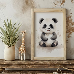 Panda Wall Art Print | Woodland Animal Nursery Decor - Printable Digital Download - Soft White Background