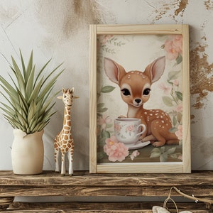 Hirsch Wand Kunst | Waldtier Kinderzimmer Dekor - Printable digitaler Download - weichen, weißen Hintergrund