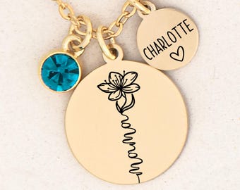 Personalized Mama Birthstone Necklace - Custom Children Name Jewelry Gift for Mom from Daughter