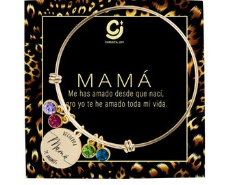 Personalized Gold Plated Madre Bracelet: Custom Spanish Mother Birthstone Jewelry
