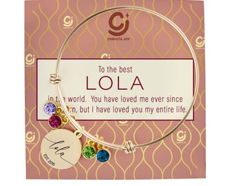 Personalized 18k Gold Plated Lola Bracelet: Custom Family Birthstones Filipino Grandma Gift
